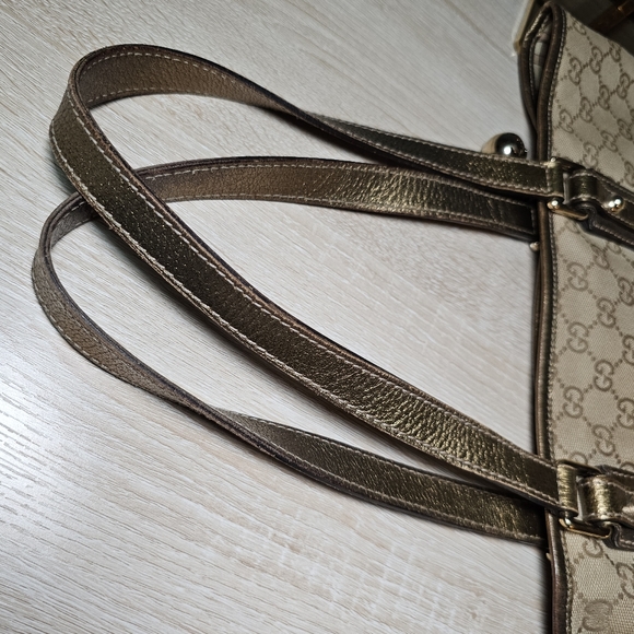 Authentic GUCCI Monogram GG Canvas Jolicoeur Pink and Gold Tote - Picture 9 of 14
